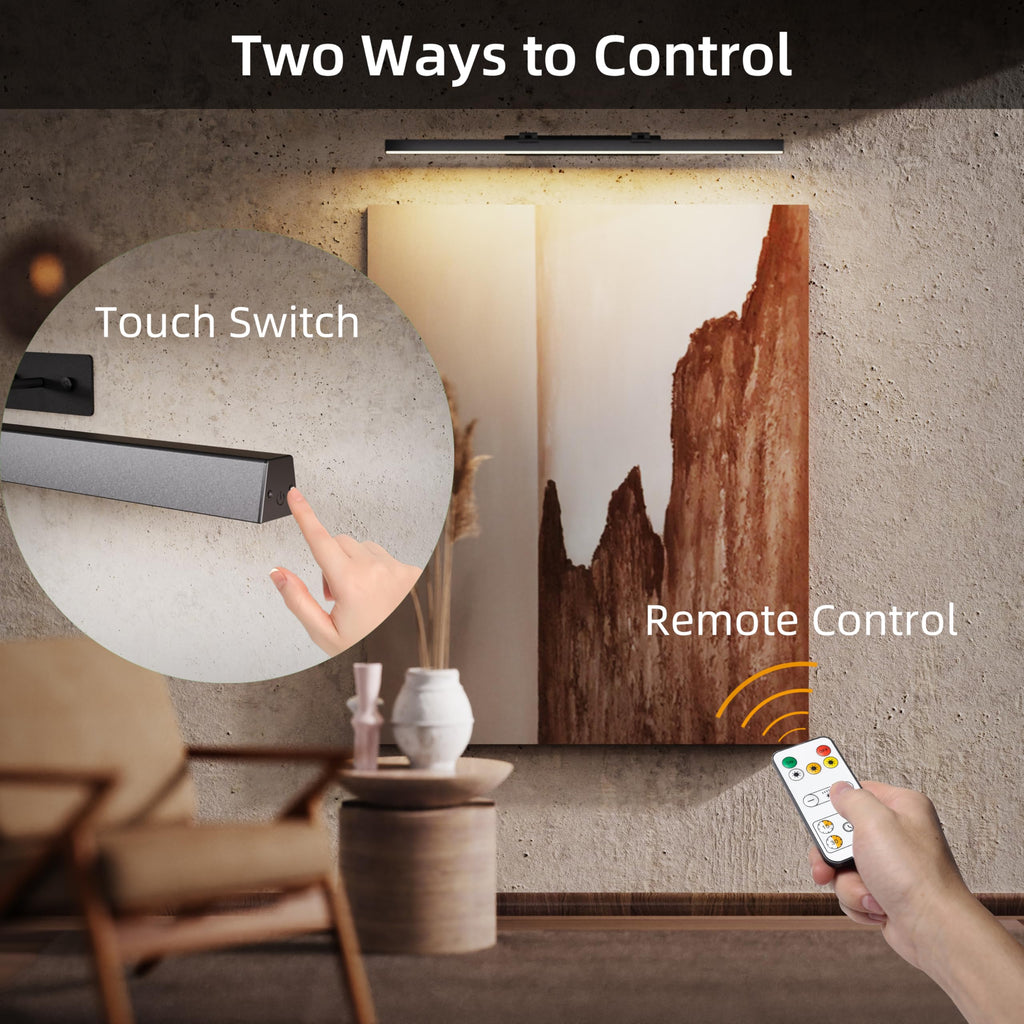 Large Battery Operated Wireless Picture Light,Rechargeable 39.4inch Painting Display Light,Remote Control Wall Lights
