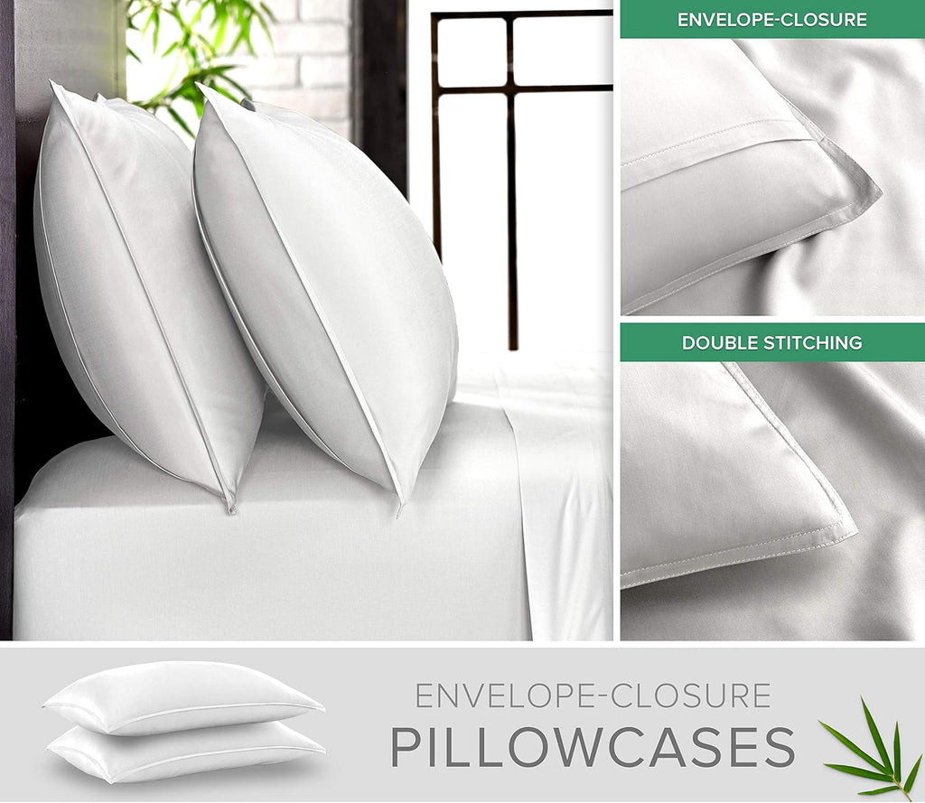 King Sheets, Genuine 100% Organic Viscose Derived from Bamboo Bed Sheet Set, Soft & Cooling, Double Stitching, 2 Year