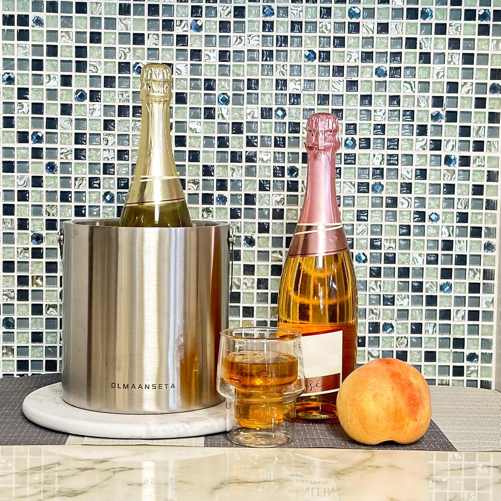 Stainless Steel Ice Bucket For Parties With Lid And Ice Tongs,Insulated Wine Bucket With Strainer Keeps Drinks Cold