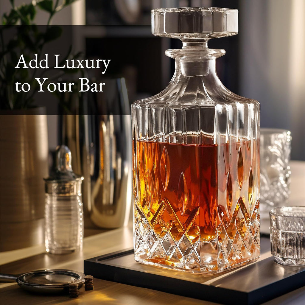 Ry Gift For Men - Whiskey Decanter Set For Beloved Husband Or Dad Birthday Gift - 4 Whiskey Glasses And Decanter Set
