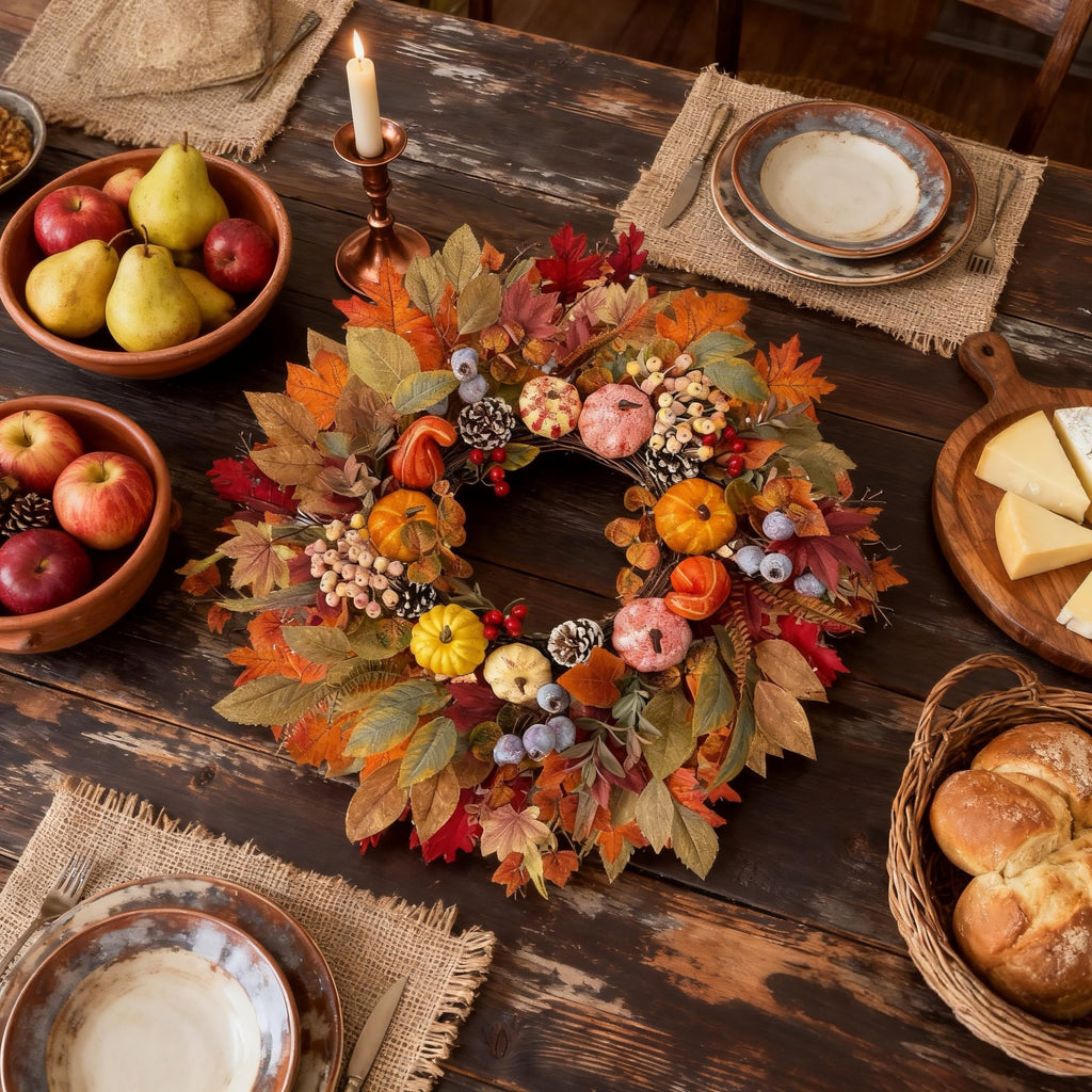 24In Fall Wreath Pumpkin Maple Berry Front Door Thanksgiving Decor