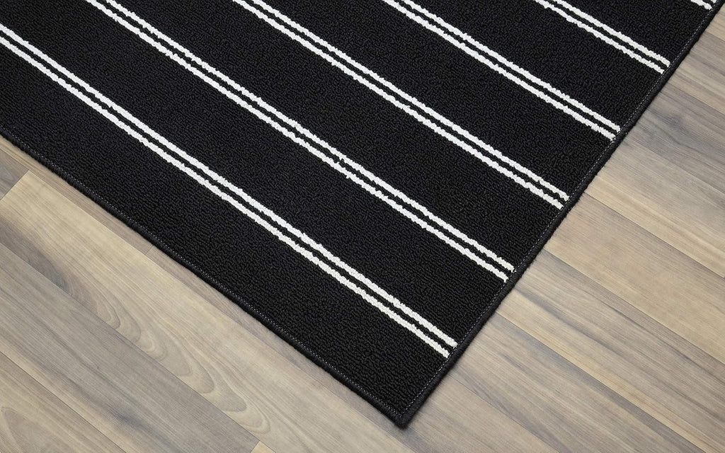 Avery Striped Black/ White Rug Non-Slip, Soft, Stain-Resistant Ideal s & Hallways, Stylish & Durable For