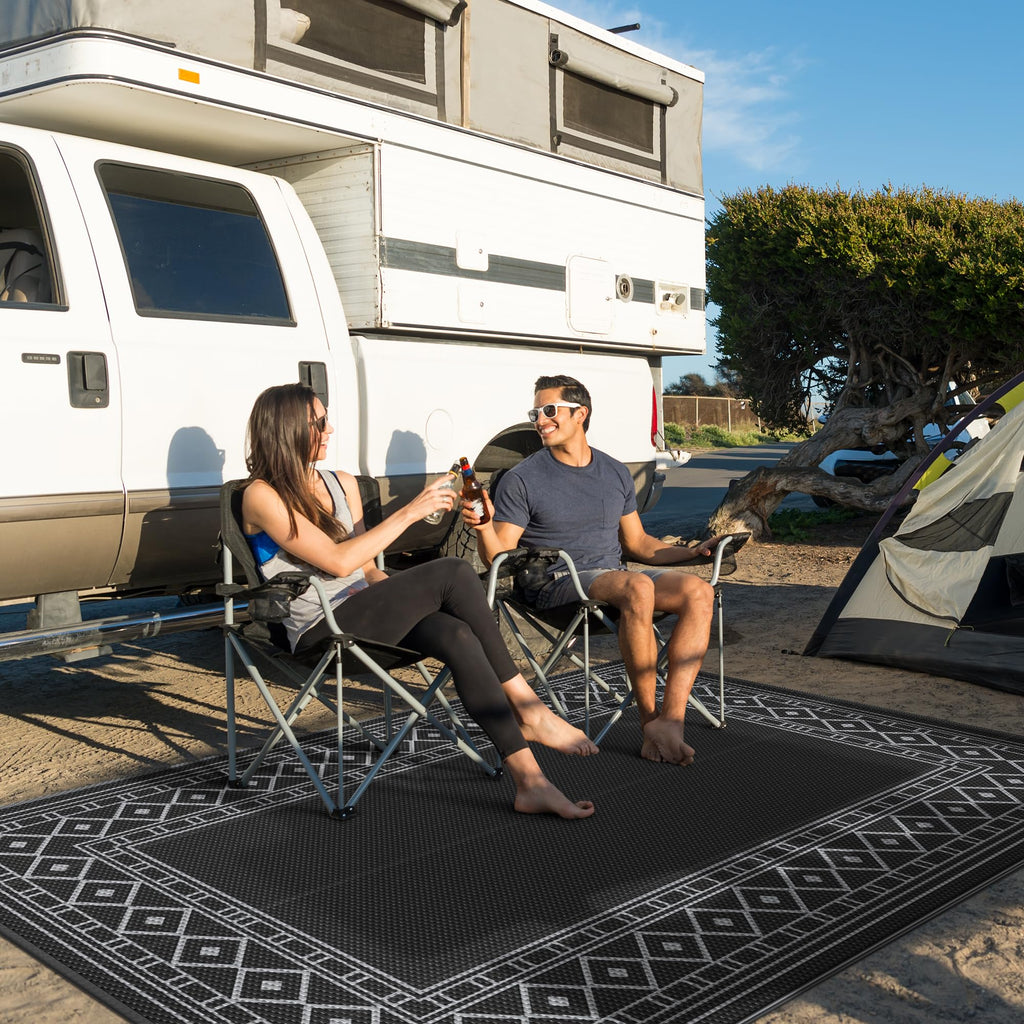 Outdoor Rug, Waterproof Plastic Rugs, 5'x8' Black Grey