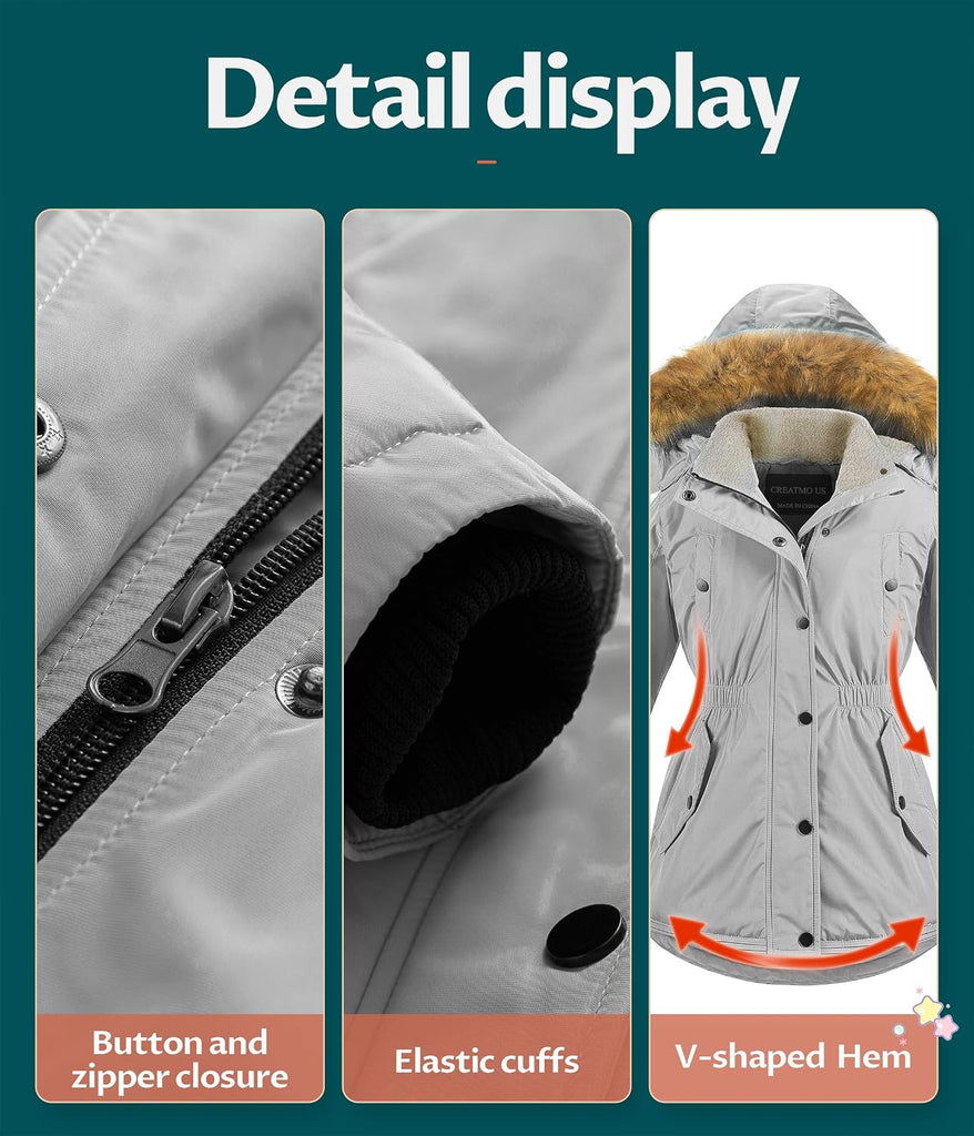 Girl's Long Winter Warm Parka Sherpa Trimmed Collar Puffer Ski Jacket Coat