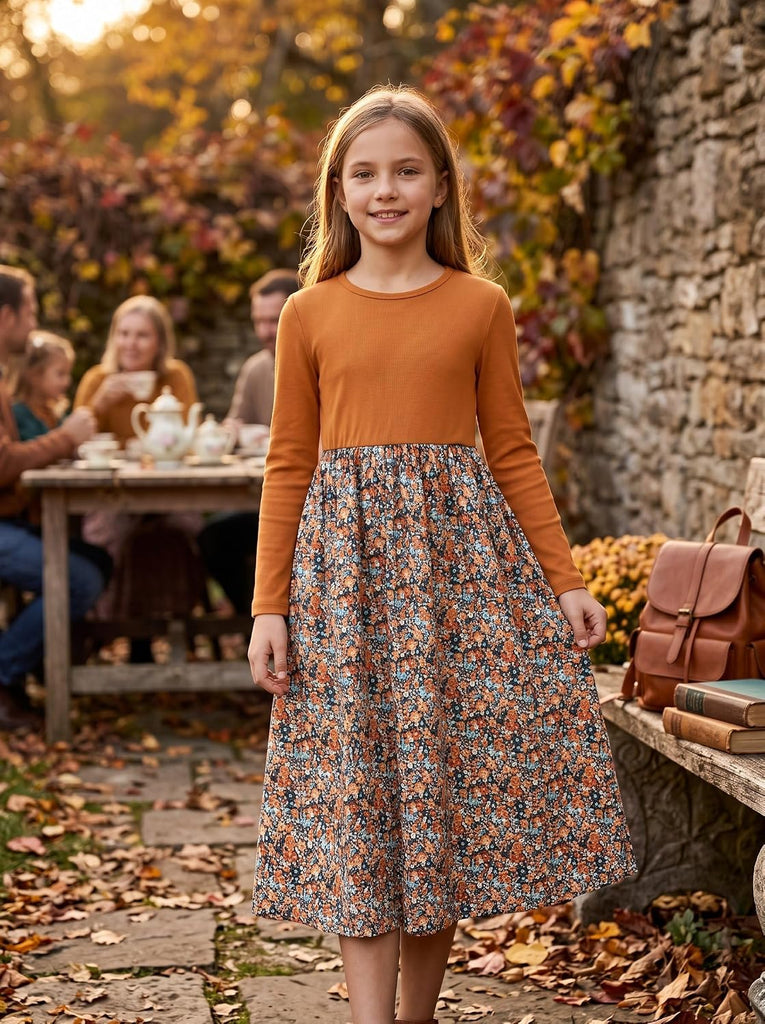 Floral Fall Midi Dresses for Tweens Pockets Party