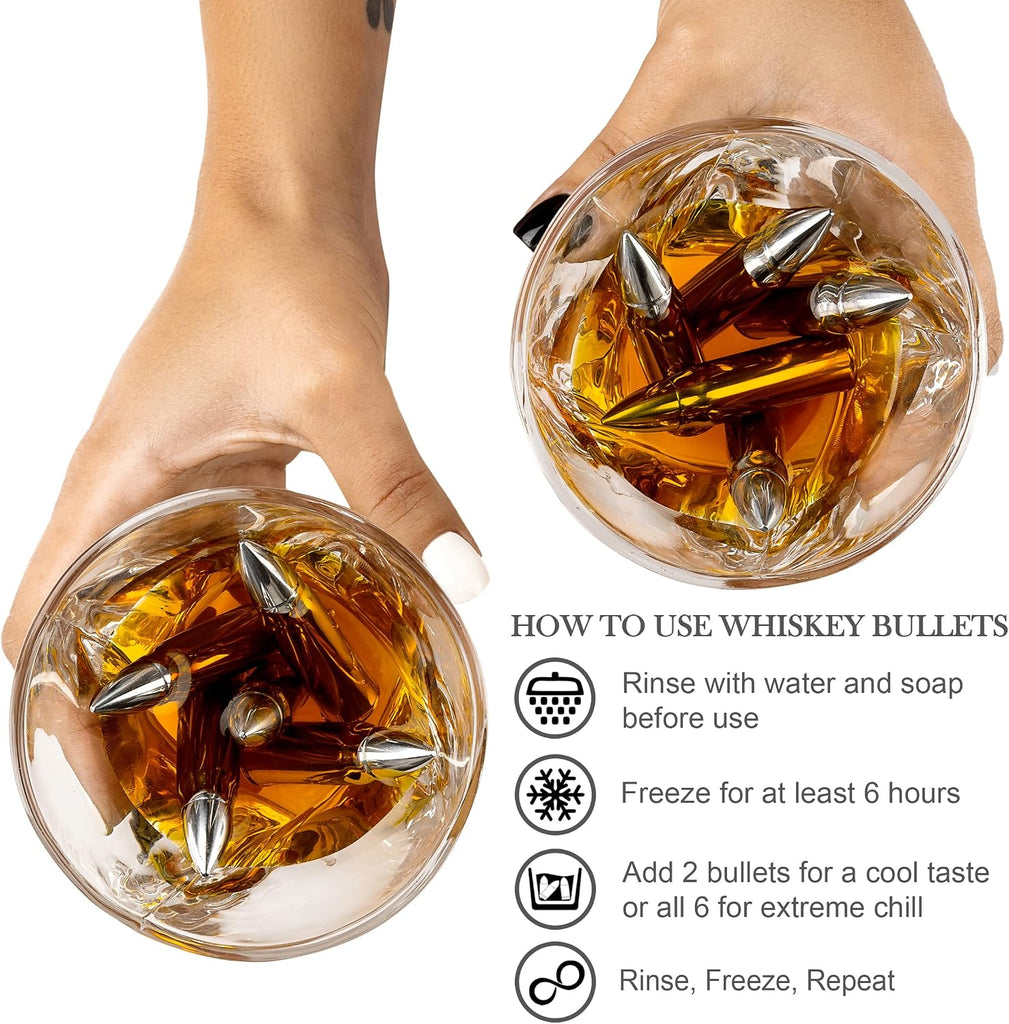 Whiskey Decanter and Stones Gift Set for Men - Whiskey Decanter, 2 Twisted Whiskey Glasses, 6 XL Stainless Steel - Set of 12