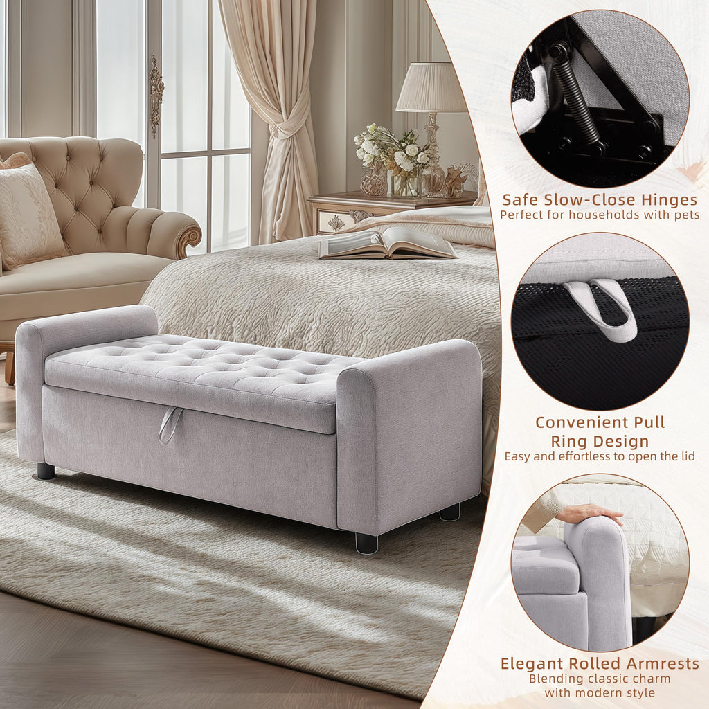48" Ottoman with Storage, Tufted Storage Ottoman Bench, Convenient Living Room Fabrics Bench Seat, Entryway Shoe