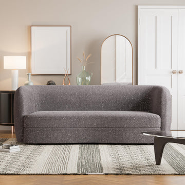 Nimiane Modern Boucle Sofa Couch with Curved Arms and Wooden Legs, Comfy Fabric Upholstered 3 Seater Couch, Charcoal