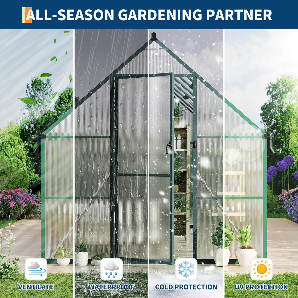 8'X14' Aluminum-Framed Polycarbonate Greenhouse, Heavy Duty Polycarbonate Greenhouse with Quick Setup Structure and