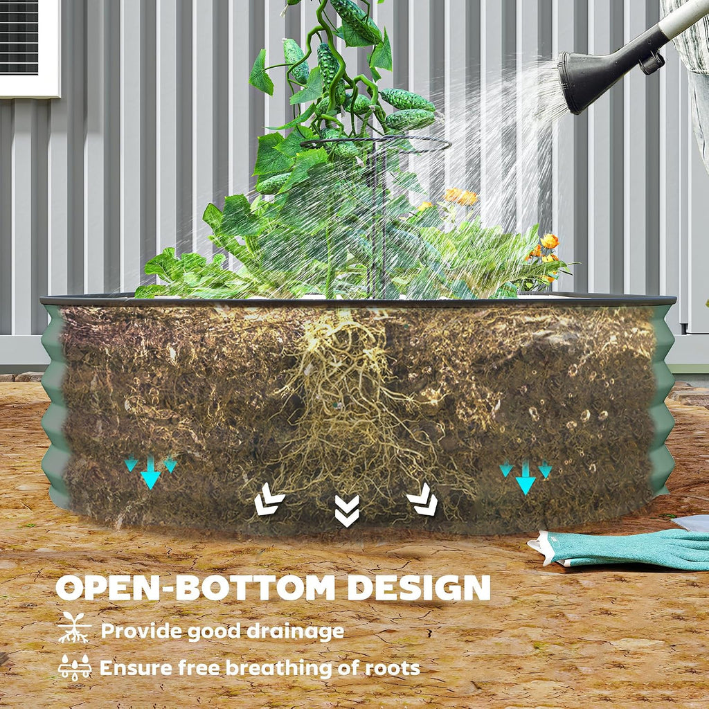 2PCS Galvanized Raised Garden Bed, 7' x 3' x 1', Green | Metal Raised Beds for Gardening, Plant Support Stakes