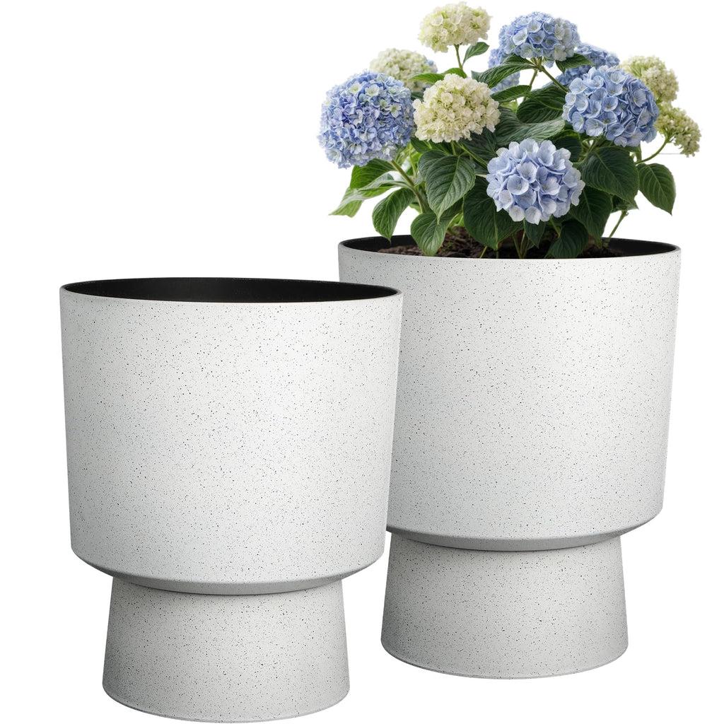 Autodaya 16.75" Urn-Style Planters Set of 2, White Terrazzo Pedestal