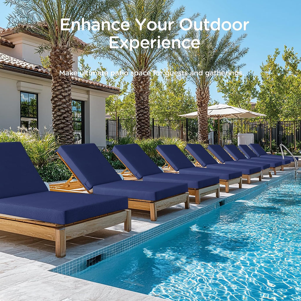 Outdoor Lounge Chair Cushions, 72X2.5X3.5, Navy 1PK | Waterproof Outdoor Fabric, Premium Foam Filling, Removable