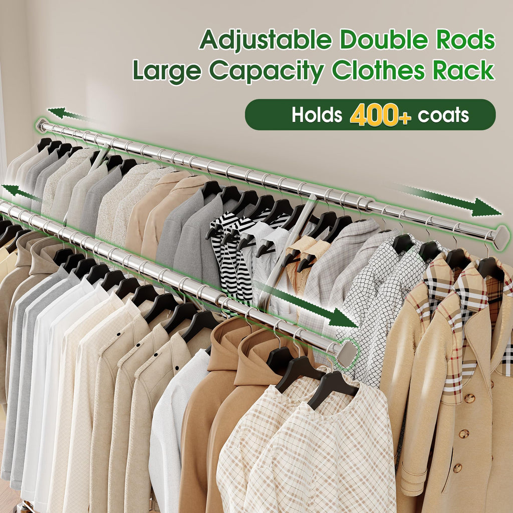 630LBS Rolling Clothes Rack, Extendable 42-65" W Clothing Rack