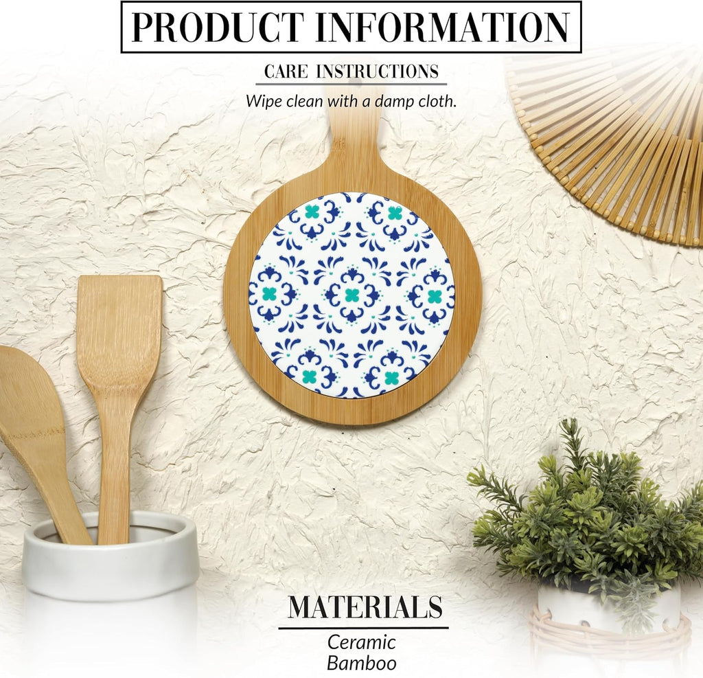 Teal & Blue - 10.5" Ceramic Heat Resistant Trivet Summer Italian Mediterranean Kitchen Decor