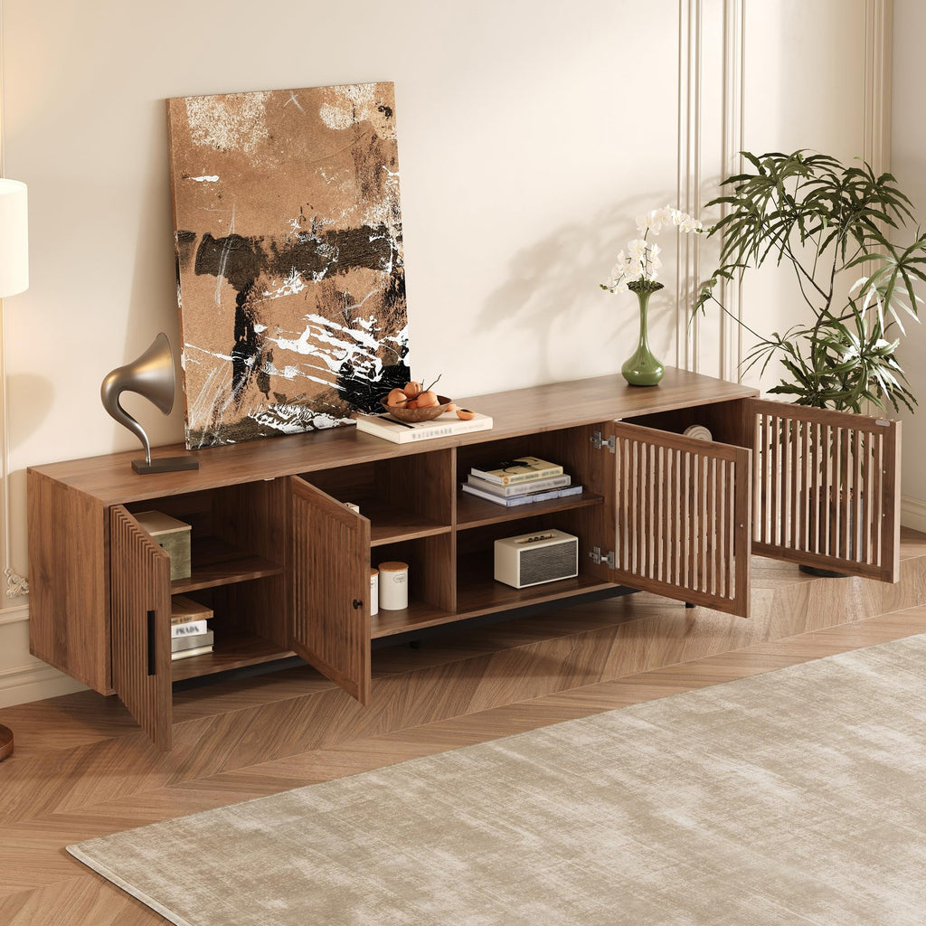 78" Mid-Century TV Stand with Slatted Doors for 75-85 Inch TVs