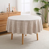 Lattice Embroidery Plaid Round Tablecloth, Heavy Duty Cotton Linen Fabric Wrinkle Resistant Round Ta