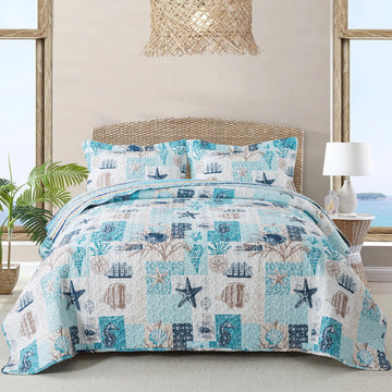 Quilt Bedspread Sets - West Coastal Pattern Reversible Coverlet Set