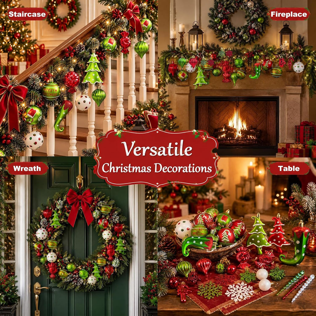 Christmas Balls Ornament,Xmas Tree Hanging Ornaments - Set of 82