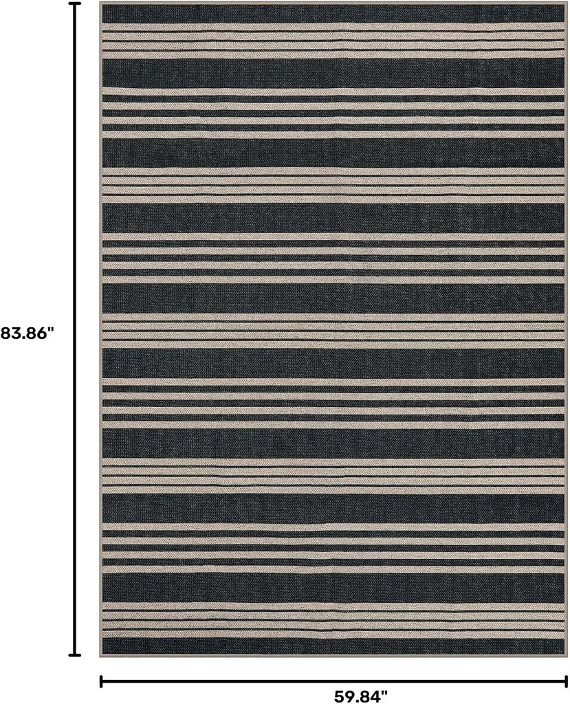 Striped Easy Jute Outdoor Patio Rug, 5x7 Area Rugs Washable Black