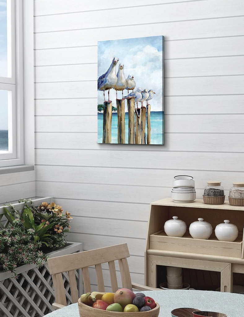 Coastal Seagull Canvas Wall Art , Teal Ocean Beach Sea Birds Canvas Print, Nautical Decor Bedroom Living Room, Ready