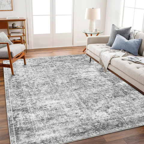 Area Rug 4x6 Washable Rug Gray Vintage Traditional Floor Cover Foldable Thin Retro Accent Indoor Distressed Non Slip