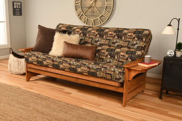 Phoenix Wooden Futon with Peter's Cabin Mattress Included, Futon Sofa Bed Couch, Convertible Sleeper Couch Cabin