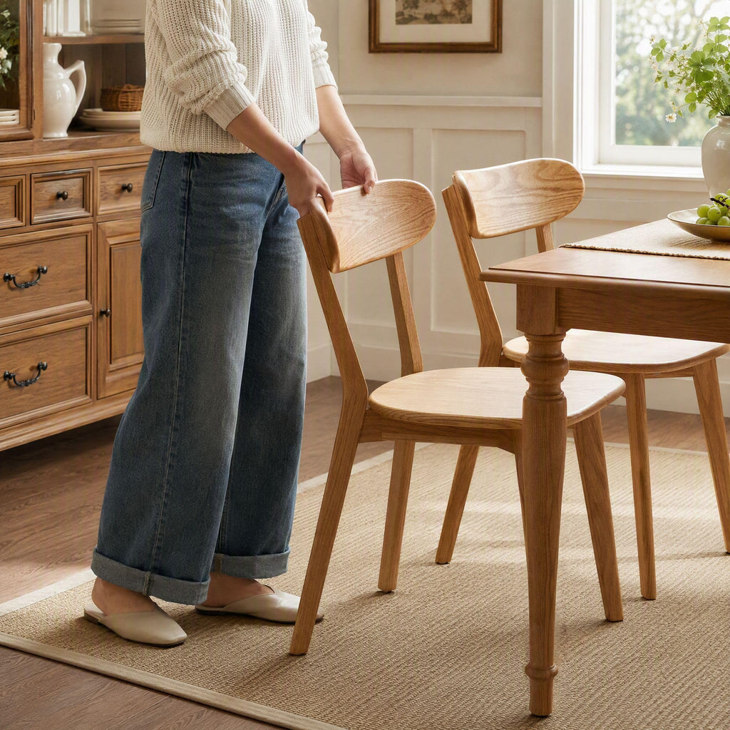Oak Dining Chairs Set of 4, 100% Solid Wood Kitchen Chairs with Curved Backrest, Mid Century Modern & Farmhouse Side