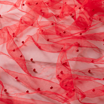 Red Pearl Tulle Fabric, 1 Yard