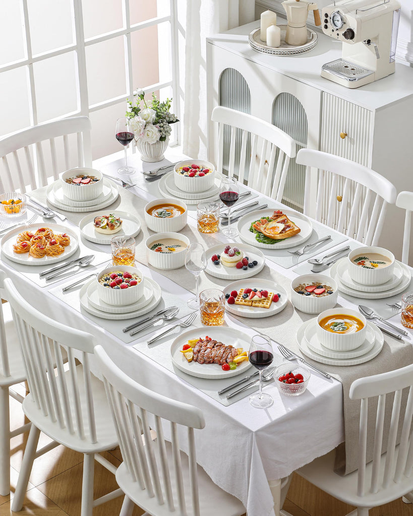 Porcelain 24 Pieces Plates and Bowls Set, Dinnerware Set for 8