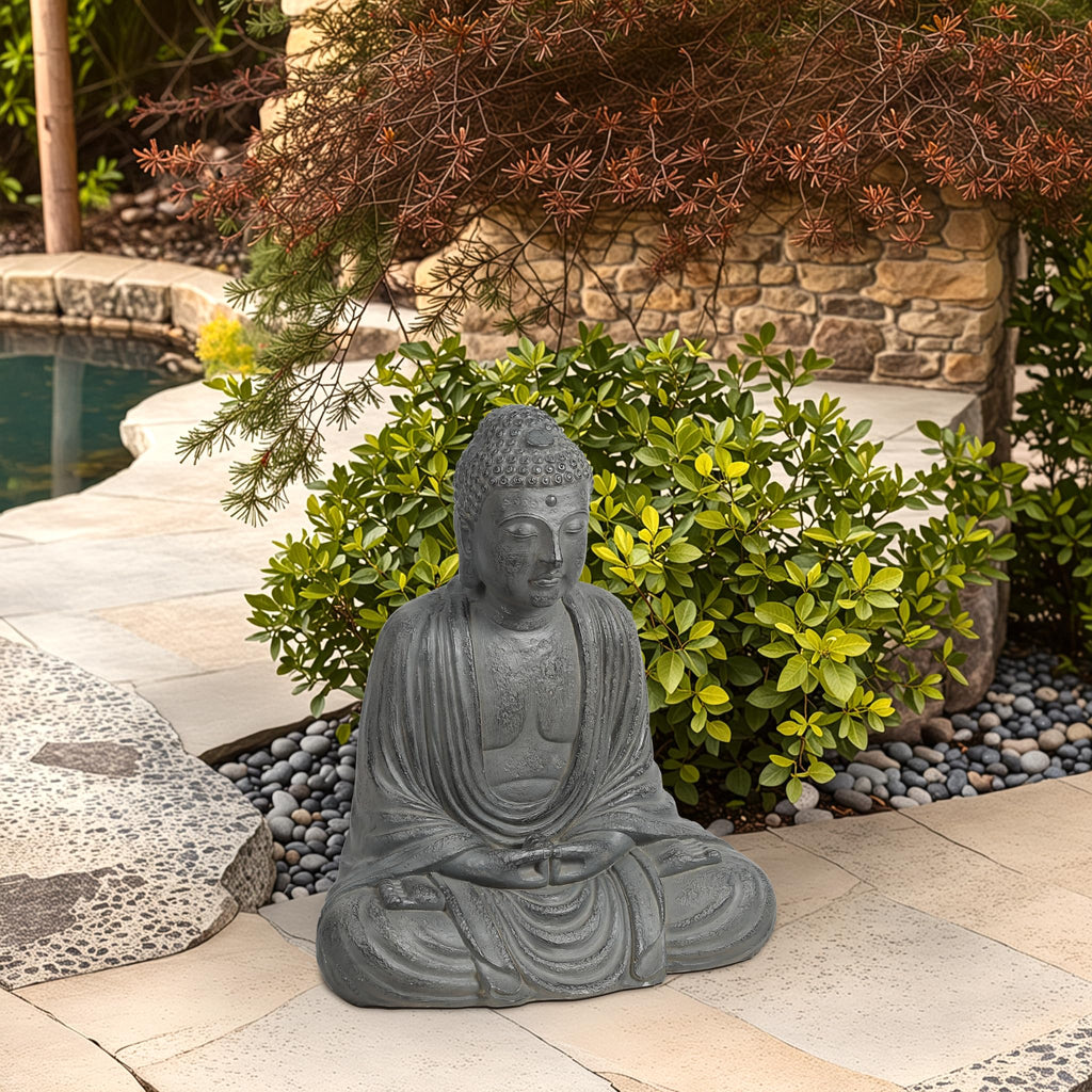 LuxenHome Buddha Statue Outdoor & Indoor, 17" Fiber Stone Meditating Buddha