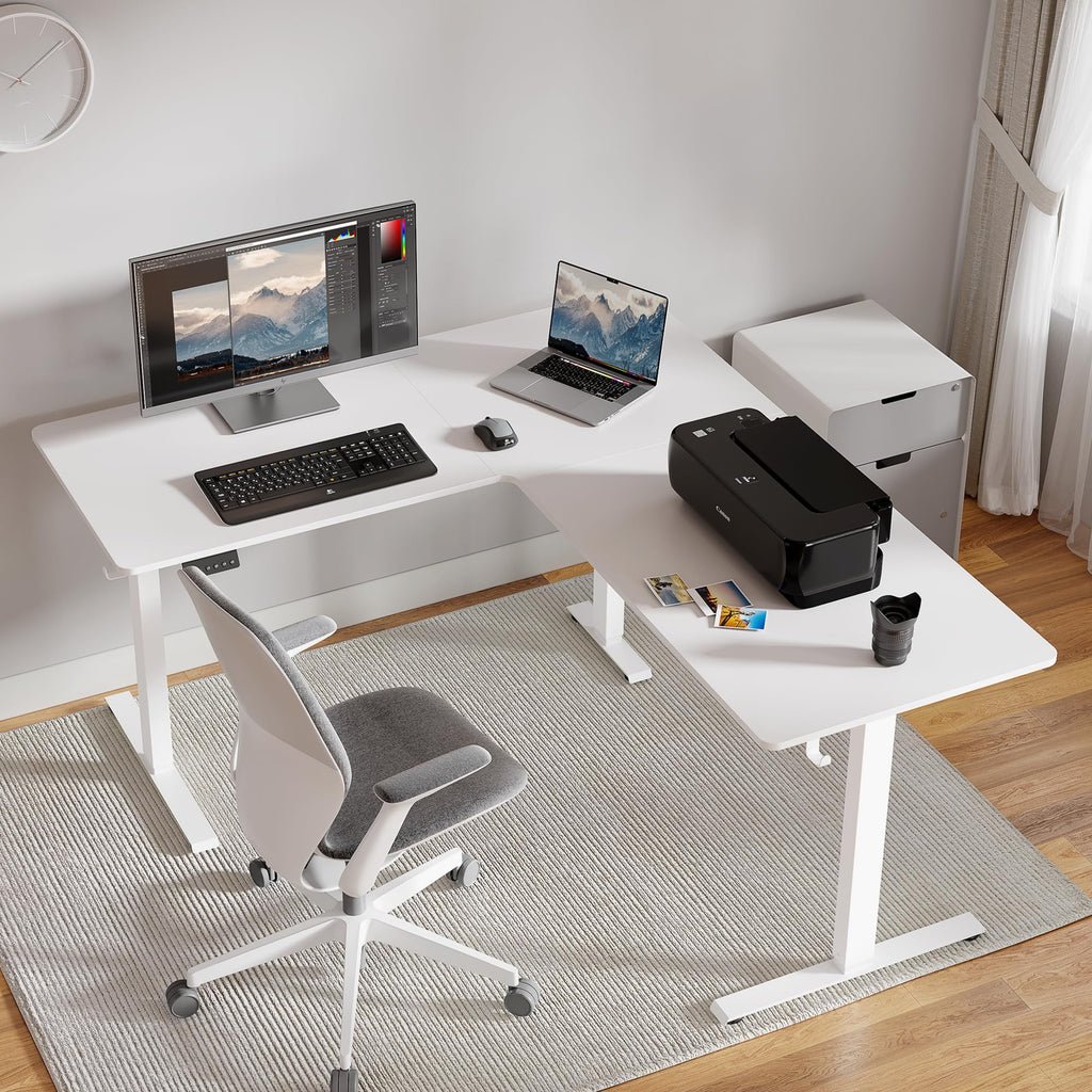 L Shaped Standing Desk - 63 x 55 Inch Electric Adjustable Height Corner Standing Desk, Ergonomic Sit Stand Up Table