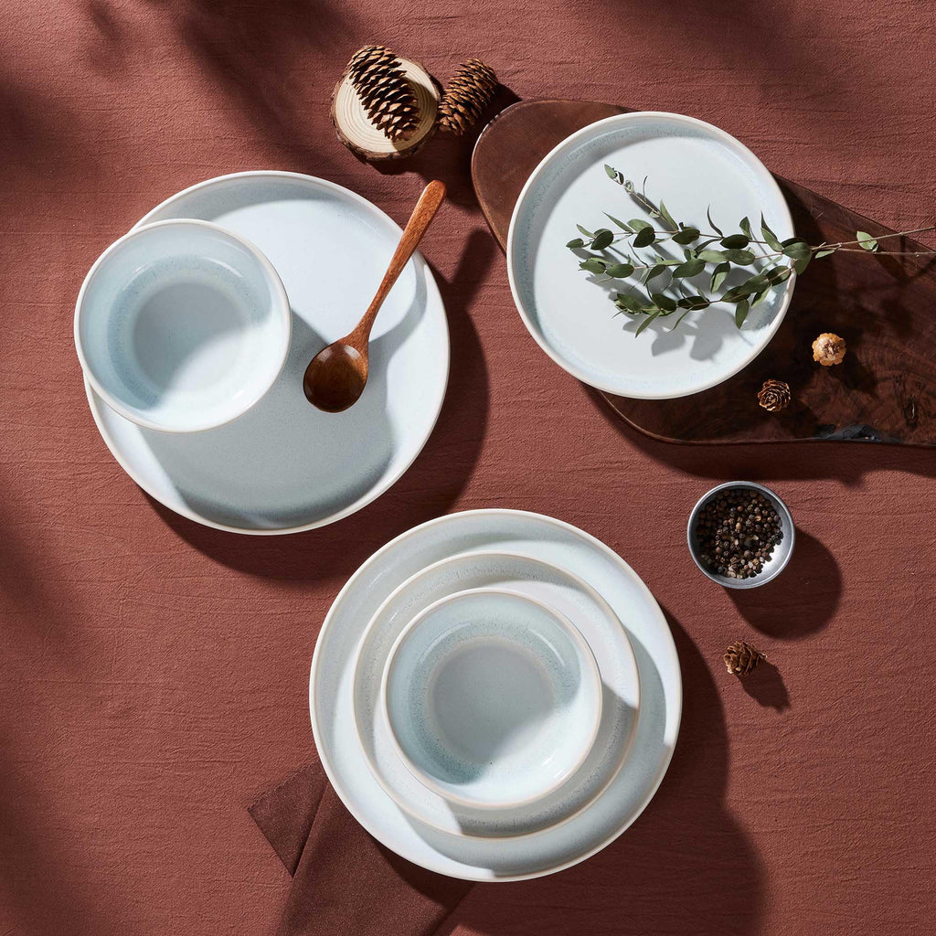 24 Piece Plates and Bowls Sets for 8, Ceramic Dishes Set, Dusk White