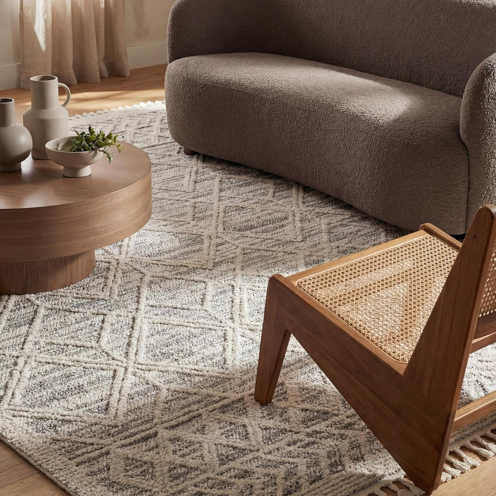 Ansley Light Grey Trellis Power Loomed Area Rug, Oval