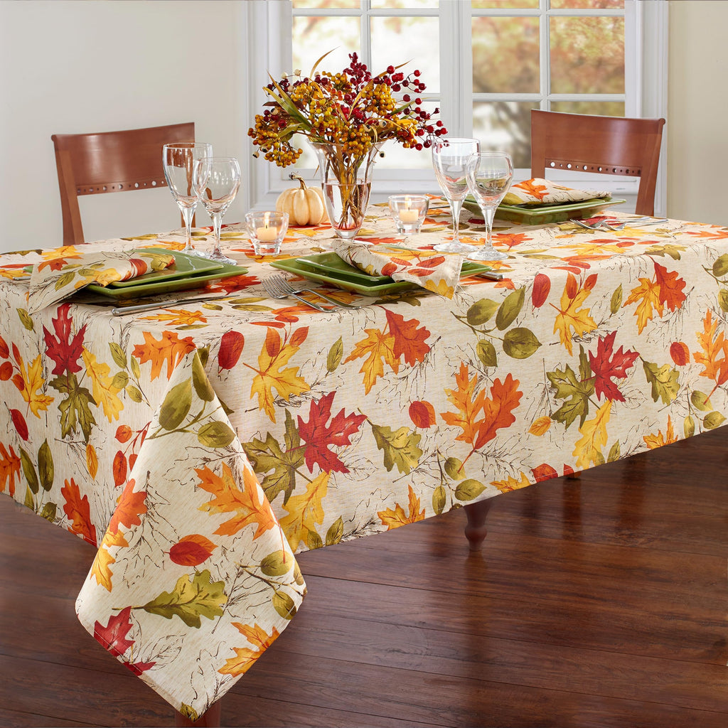 Autumn Leaves Fall Printed Tablecloth, Multicolor - 60"W x 84"L