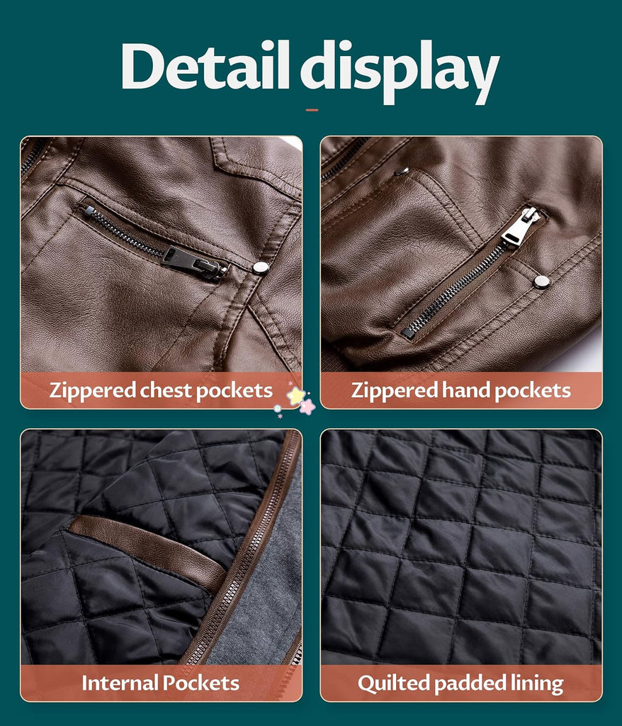 Boy's Faux Leather Jacket Windproof Warm Winter Coat Kids Bomber Outerwear Waterproof PU Motorcycle Jacket