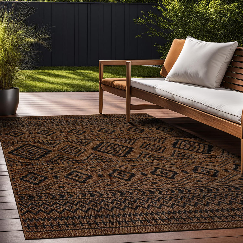 Waikiki Boho Indoor Outdoor Rug 9x12, Washable Outside Carpet, Deck, Porch, Bohemian Area Rug, Farmhouse Rugs, Aztec