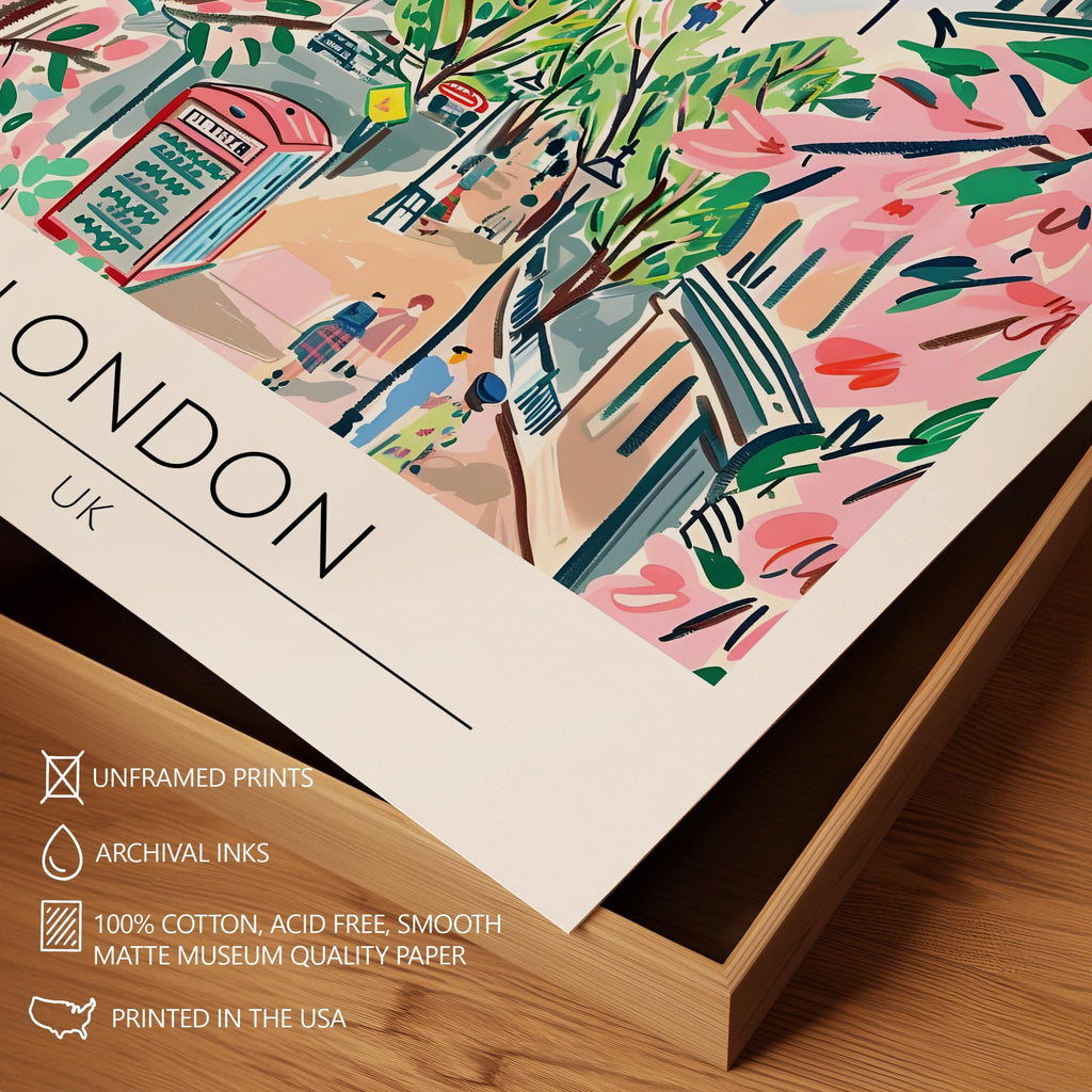 London Travel Poster, Premium Giclee Fine Prints - Modern Watercolor Aesthetic Wall Decoration, Eclectic Trendy Boho