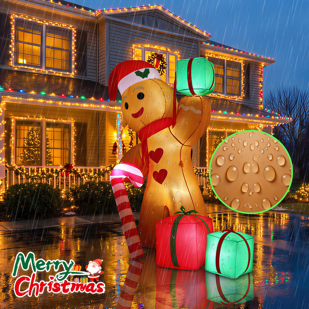 7.9FT Christmas Inflatables Gingerbread Man Candy Cane Outdoor Decor