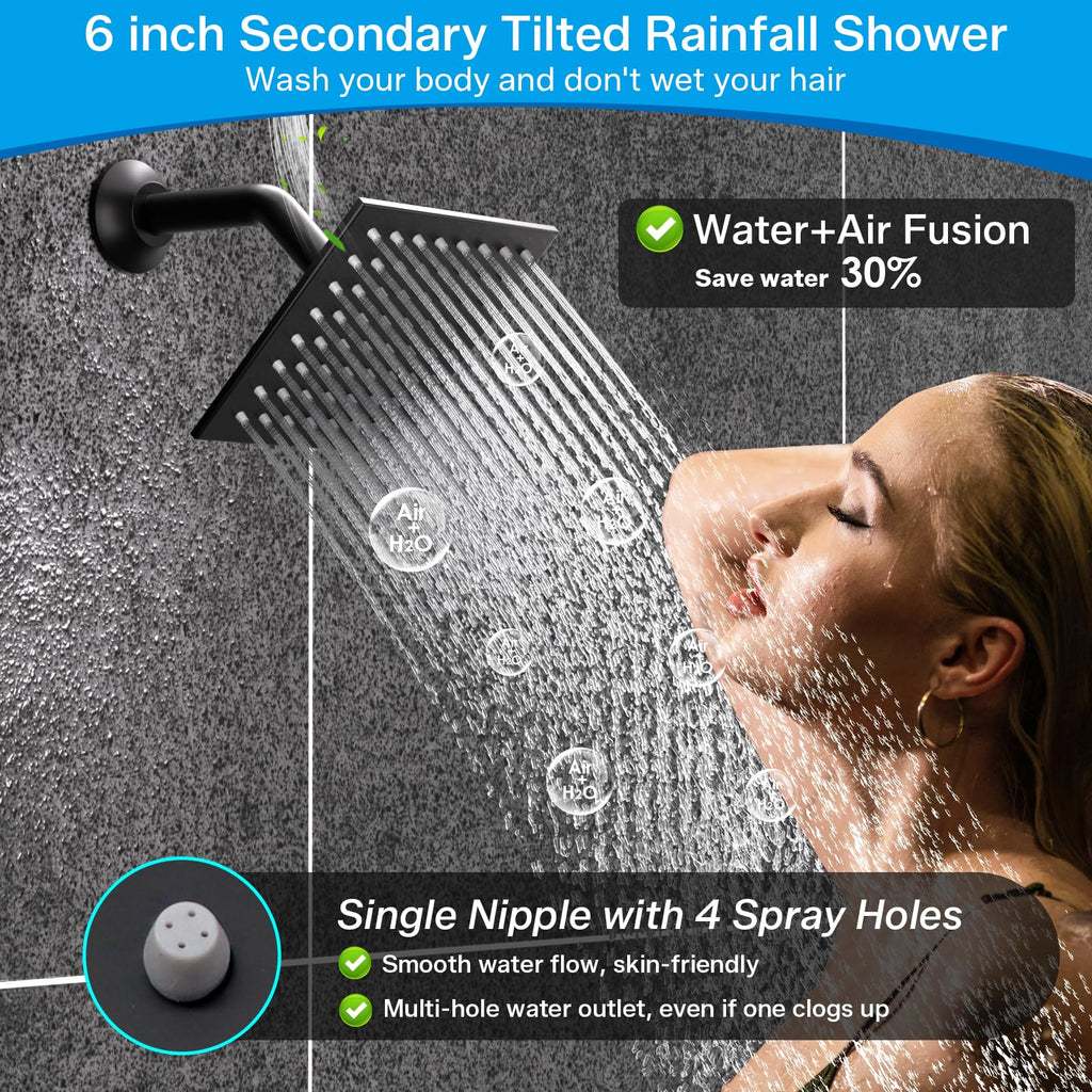 Dual Rain Shower Head System, 2 In 1 Functions Ceiling Mount 14x20inch LED Shower Head with 6 Inch Shower Head