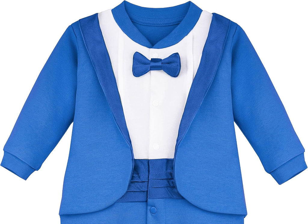 Baby Boy Gentleman Tuxedo Footie Christmas Holiday Outfit with Bow Tie