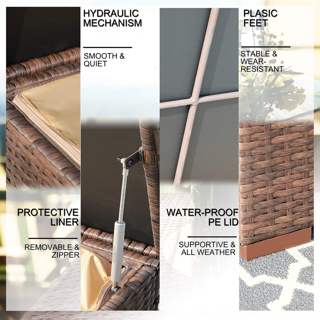 Wicker Outdoor Patio Storage Box Waterproof, Rattan Storage Bin Deck Box for Cushions, Garden Tools, 88 Gallon, Brown