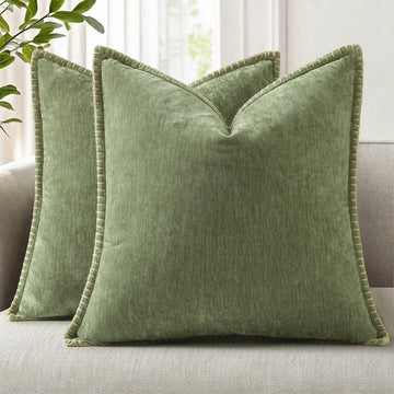 Soft Chenille Throw Pillow Covers 26x26 Set of 2 Olive Green