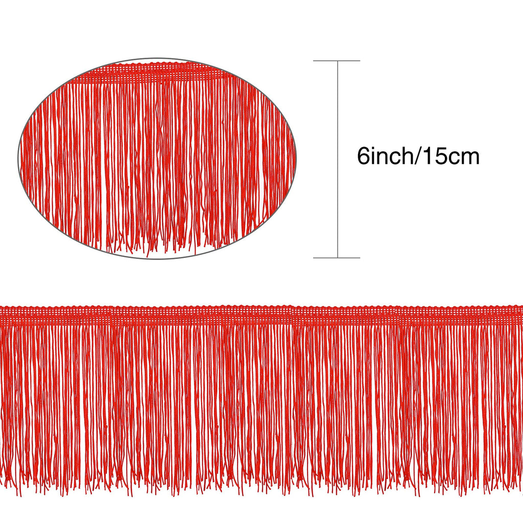 Sewing Fringe Trim for DIY Craft, Red, 6 Inches Wide - 10 Yards