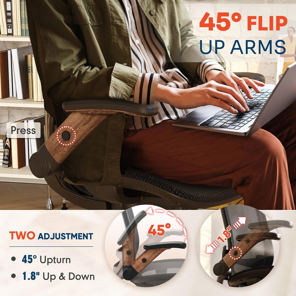Ergonomic, High Back Home Desk Chair with Headrest, Flip-Up Arms, 90-120° Tilt Lock and Wide Cushion, Big and Tall