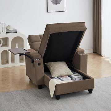 6-Position Adjustable Convertible Chaise Lounge Sleeper Chair with Storage, Modern Recliner Armchair with Swivel Tray