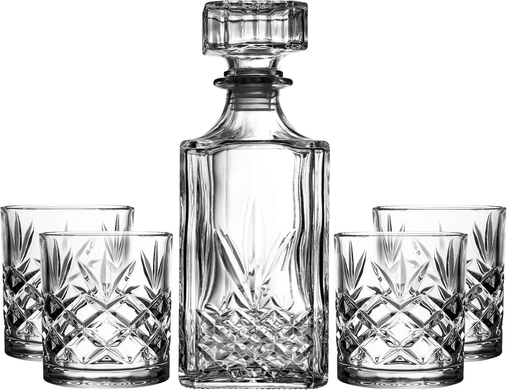 Kinsley Whiskey Glasses and Decanter Set, 5-Piece - Set of 4