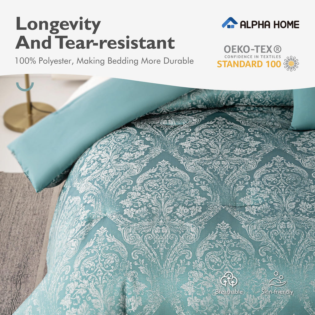 Queen Size Jacquard Bedding Comforter Set - All Season, Luxurious Elegance - 1 Comforter, 2 Pillow Shams, 2 Euro Shams