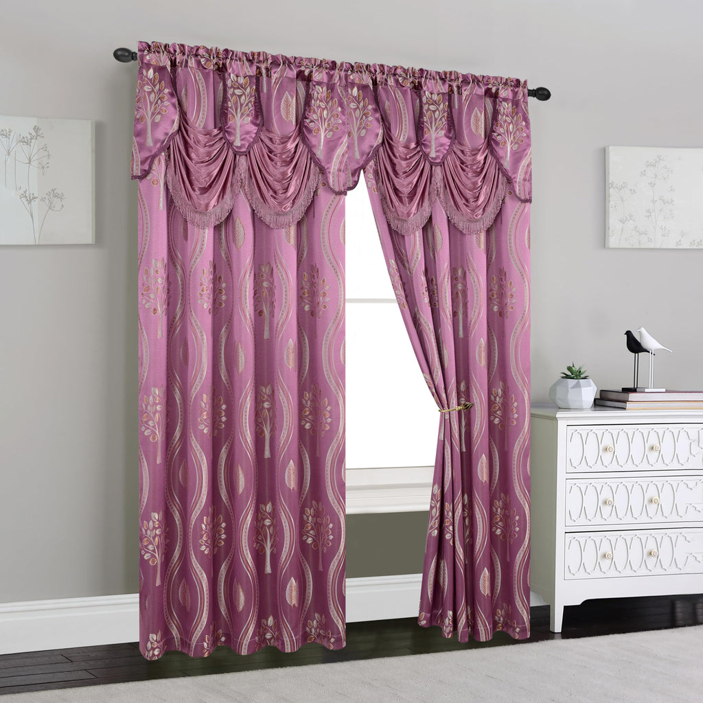 Aurora Jacquard Look Curtain Panel Set with Attached Valance 54" X 84 inch (Set of 2), Lilac