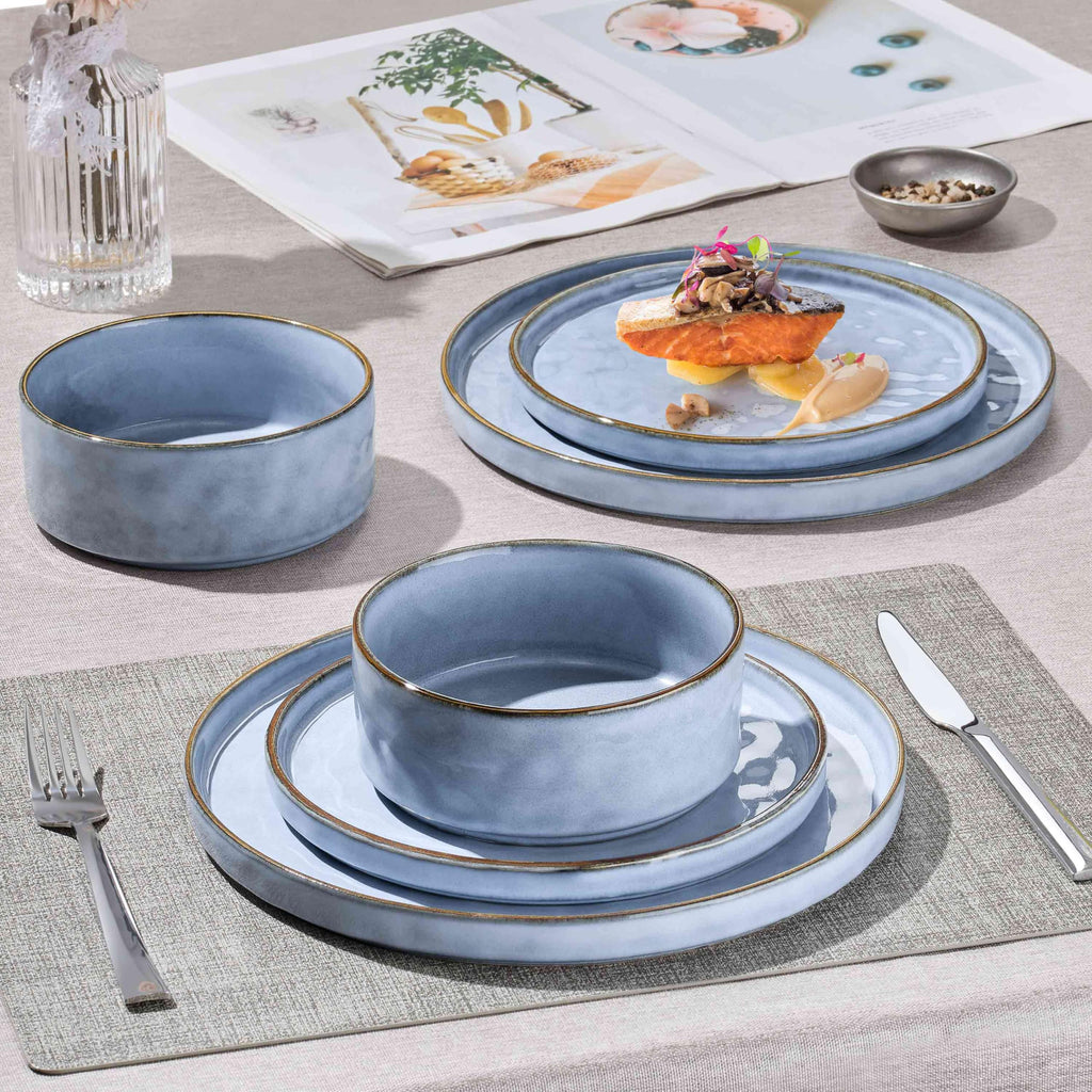 18 Pieces Dishes Sets for 6, Stoneware Dinnerware Dishwasher & Microwave Safe, Ceramic Plates and Bowls Sets