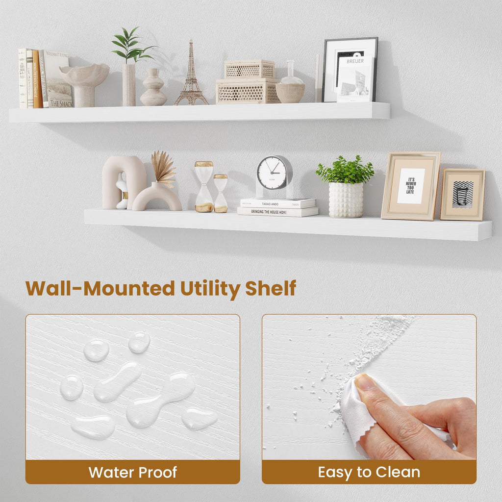 55 Inch Floating Shelves Bedroom, Large Extra Floating Shelf Set of 2 with Invisible Brackets, White